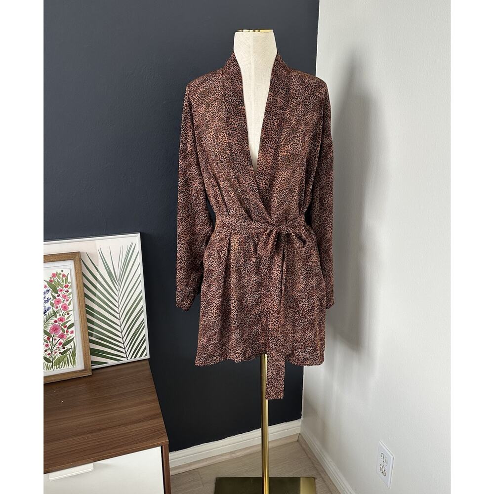 Victoria's Secret Vintage 90s Leopard Animal Print Mini Robe Pockets Belted
